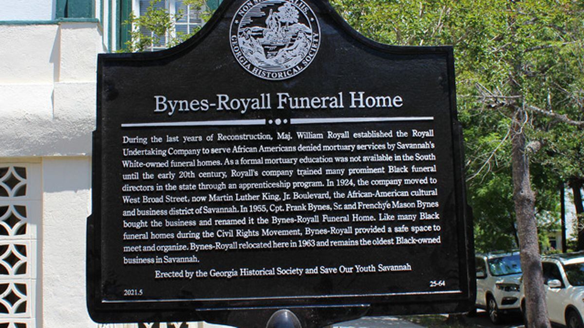 The marker gives historical context to the significance of the funeral home.