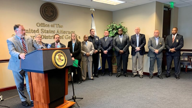David H. Estes, Acting U.S. Attorney for the Southern District of Georgia, speaks during a...