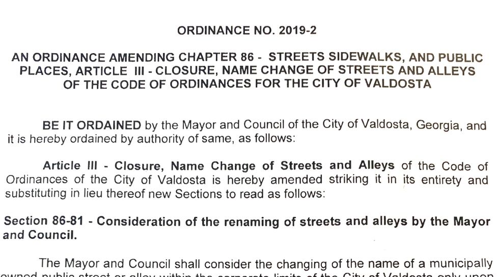 A group proposes to rename Valdosta streets.