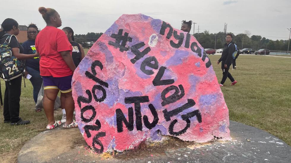 Nylah Tutt's family, along with her classmates, decorated a rock in front of the high school...