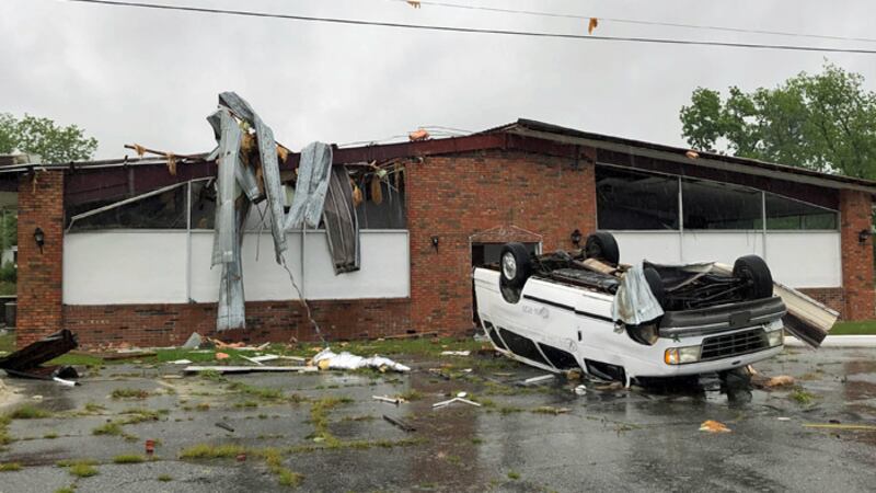 Storm damage Thursday in Pelham at St. Lewis Missionary Baptist Church.